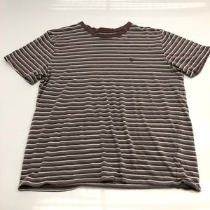 Brixton Striped Crew Neck Tshirt Faded Rose Taupe Medium Embroidered Logo